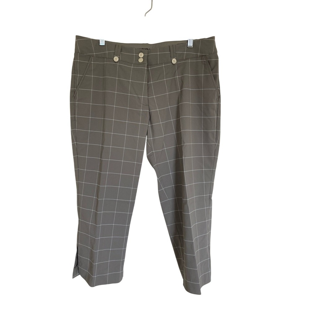 Nike Golf Womens Gray Windowpane Dri Fit Crop Pants Size 12 Dri Fit Performance